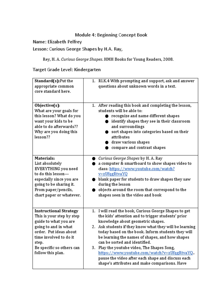 Kindergarten Shapes Lesson Plan | PDF | Shape | Lesson Plan