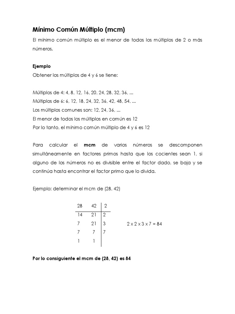 Minimo Comun Multiplo De 6 Y 3 Mínimo Común Múltiplo y Máximo Común Divisor | PDF | Álgebra abstracta |  Enseñanza de matemática