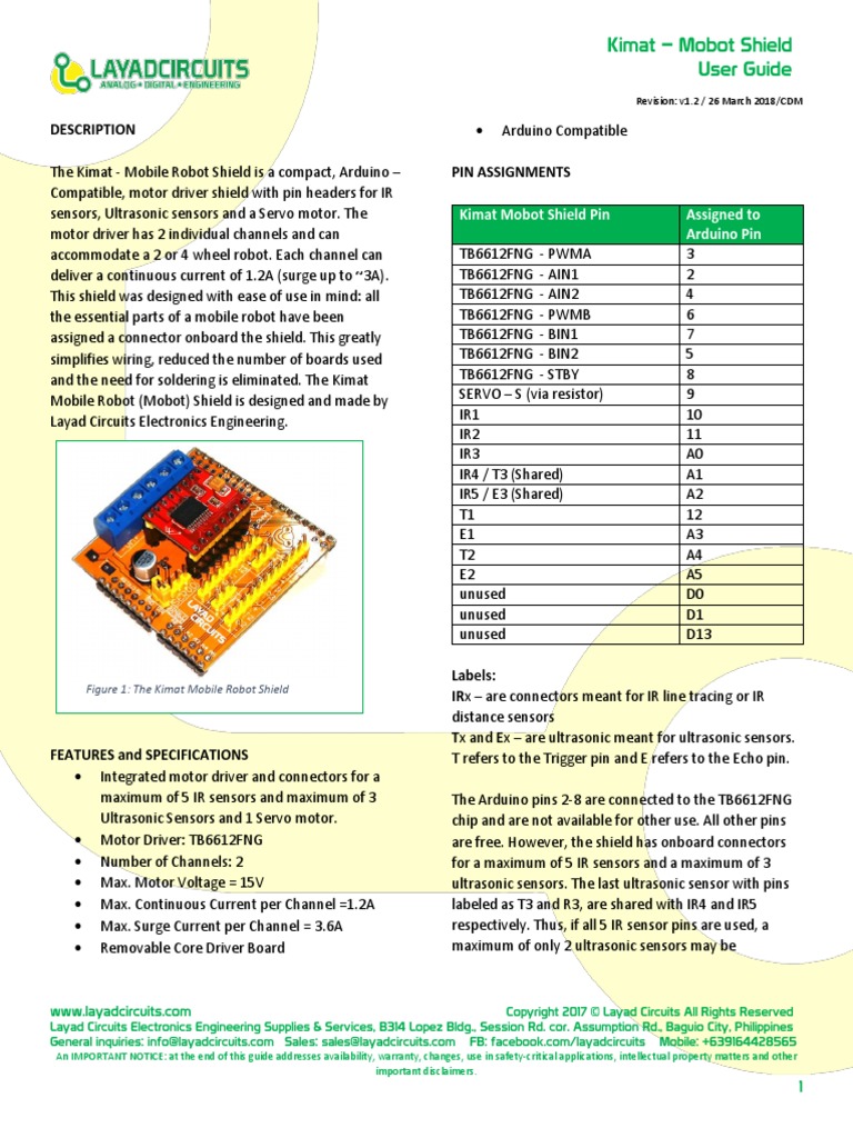Kimat - Mobot Shield User Guide: Description Pin Assignments | PDF ...