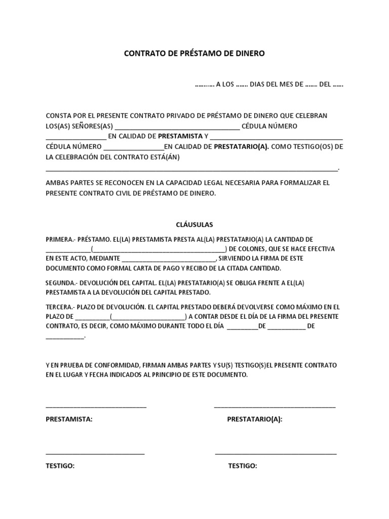 Contrato de Préstamo de Dinero en México | PDF | Negocios | Finanzas y ...