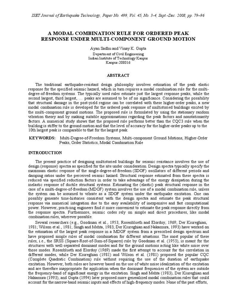 A Modal Combination Rule For Ordered Peak Response Under Multi