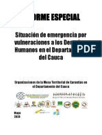 Informe Especial. Situación de Emergencia Por Vulneraciones a Los Derechos Humanos en El Departamento Del Cauca. 2 de Mayo 2020. Final