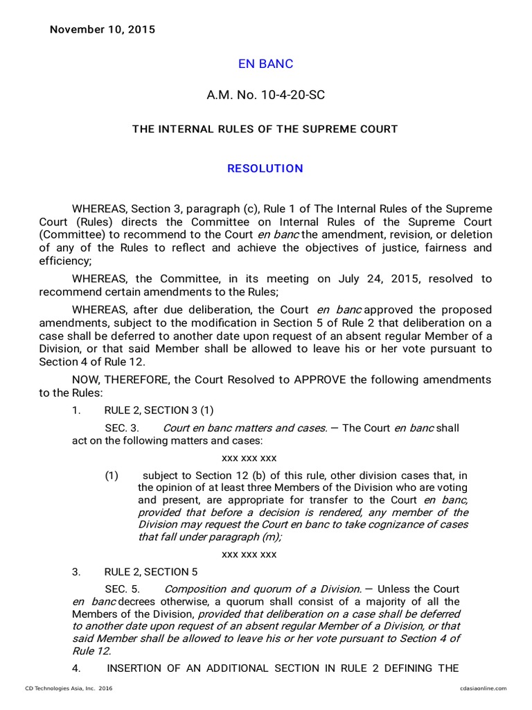 Amendments to Supreme Court Rules | PDF | En Banc | Supreme Court Of ...