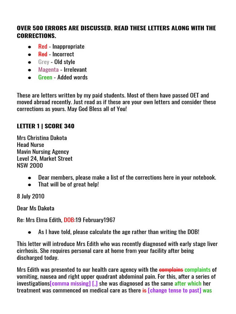 OET Corrected Letter 1 - 30 | PDF | Nursing | Surgery