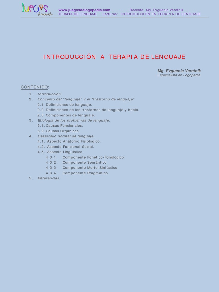 Introducción a la Terapia de Lenguaje | PDF | Habla | Aquisición de idioma