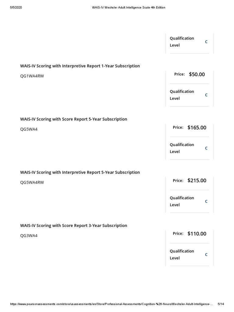 WAIS-IV Scoring and Subscription Options | PDF | Wechsler Adult ...