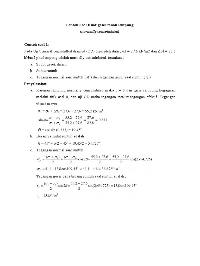 Contoh Soal Kuat Geser Tanah