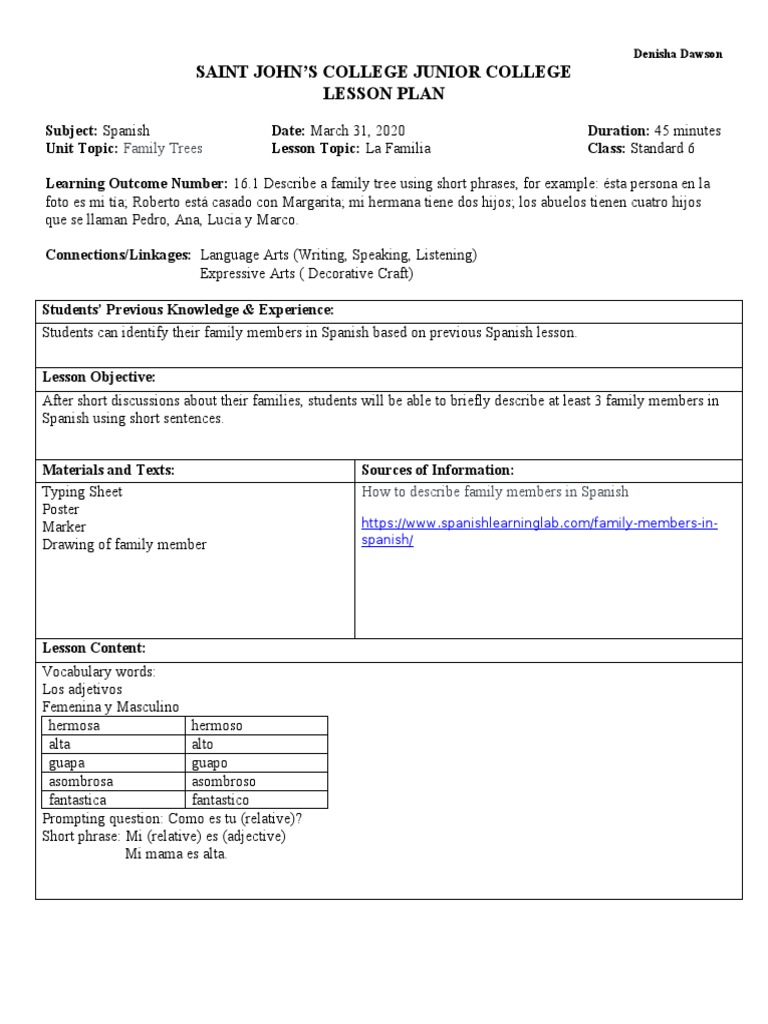 Denisha Dawson Lesson Plan | PDF | Lesson Plan | Behavior Modification