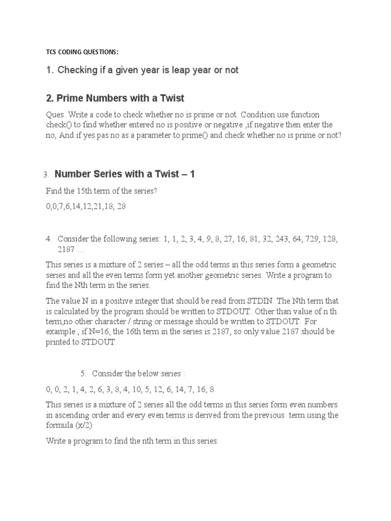 TCS Coding Questions | PDF | Mathematical Objects | Discrete Mathematics