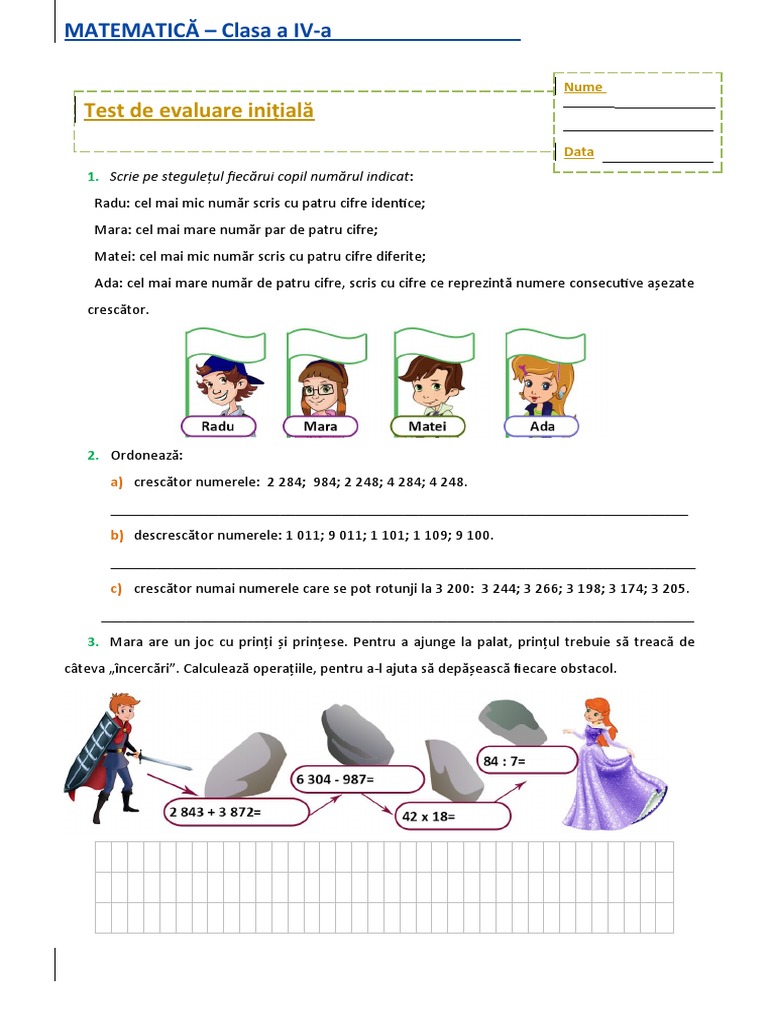 04 Test Evaluare Initiala Mate Var A | PDF