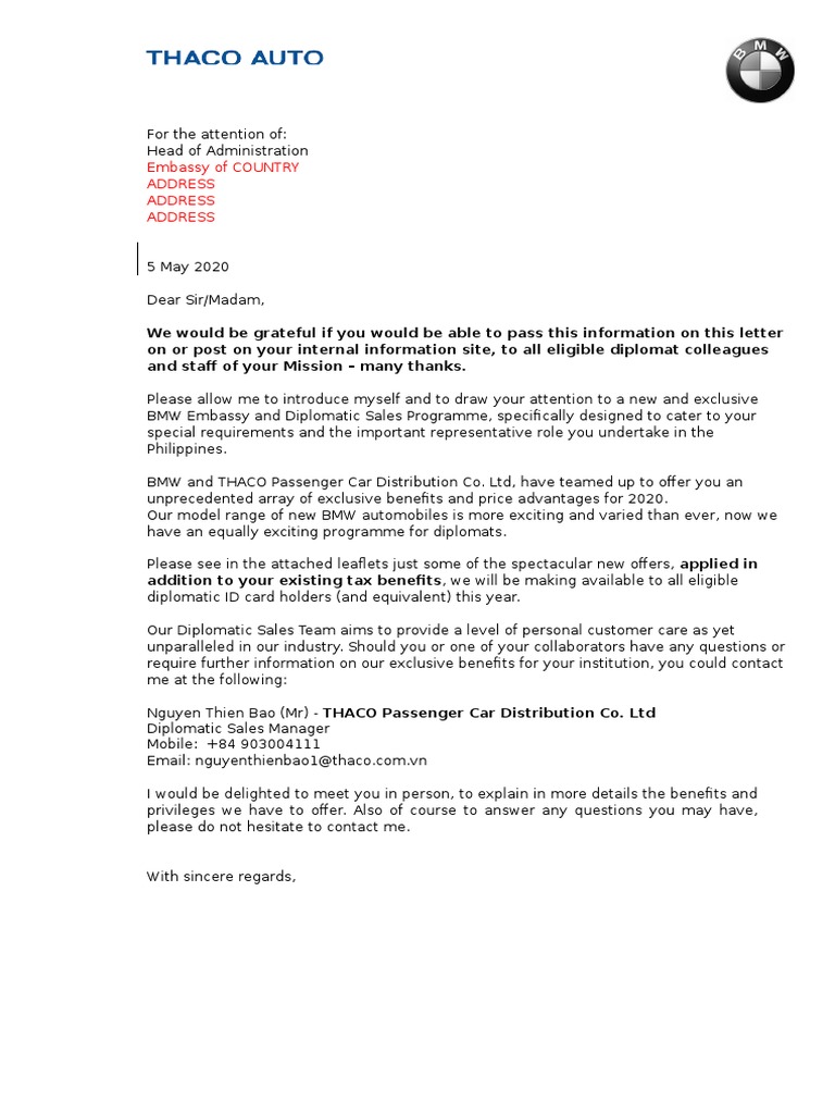 Diplomatic Intro Letter - Letter 2 - VN Diplomats | PDF