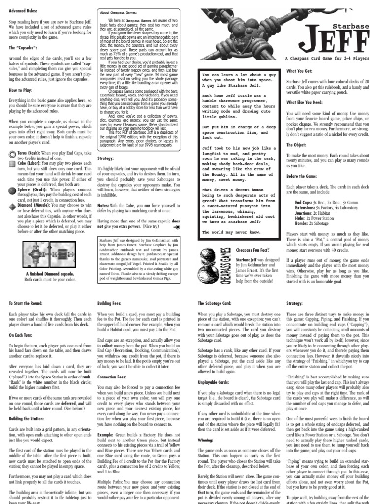 Starbase Jeff - Rules | PDF | Playing Cards | Gaming