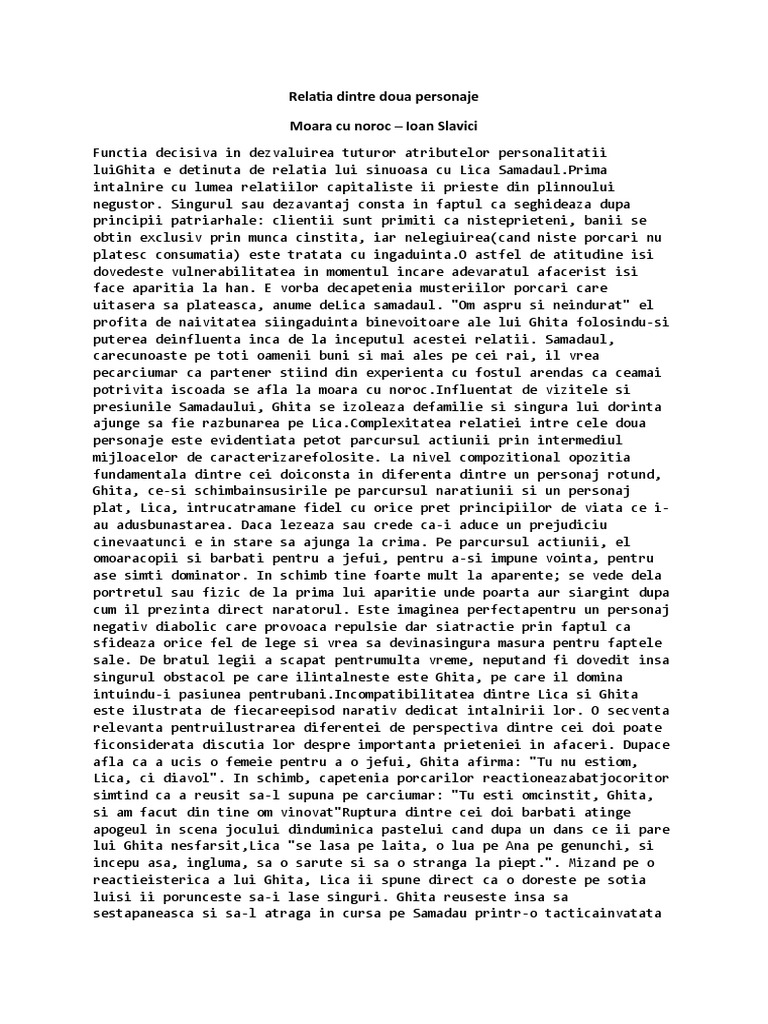 Moara Cu Noroc Relatia Dintre Personaje Relatia Dintre Doua Personaje - Moara Cu Noroc | PDF