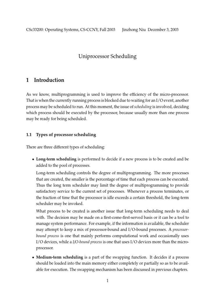 Uniprocessor Scheduling: 1.1 Types of Processor Scheduling | PDF ...