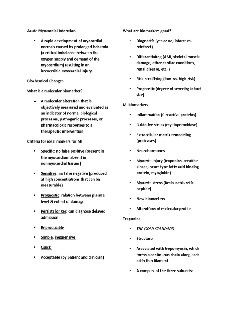 Acute Myocardial Infarction Biomarkers | PDF | Physiology | Medicine