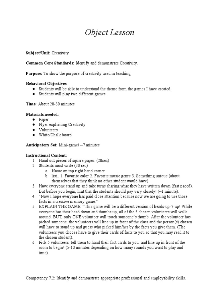 Object Lesson | PDF | Creativity | Educational Psychology