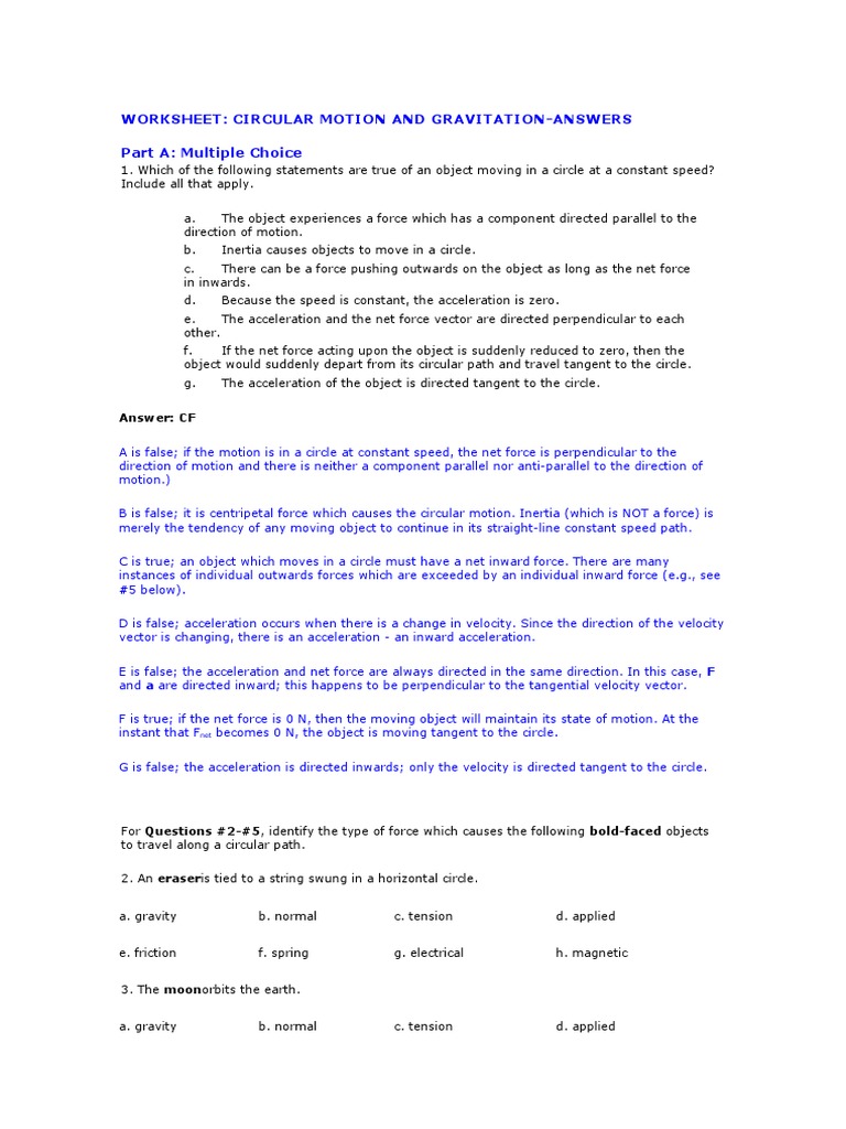 Circular Motion and Gravitation Answers | PDF | Acceleration | Orbit