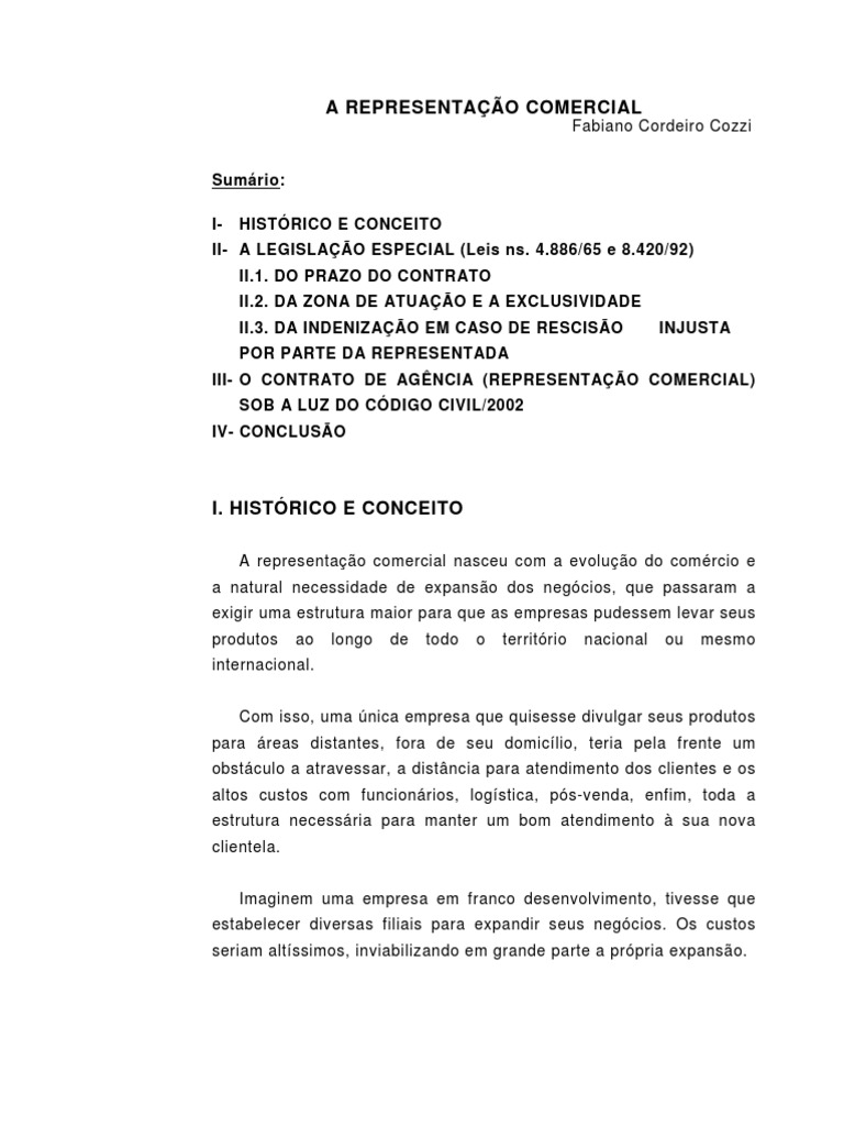 Representação Comercial | PDF | Estatuto | Lei das Obrigações
