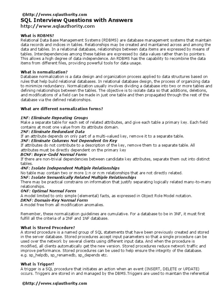 SQL Interview Questions With Answers | PDF