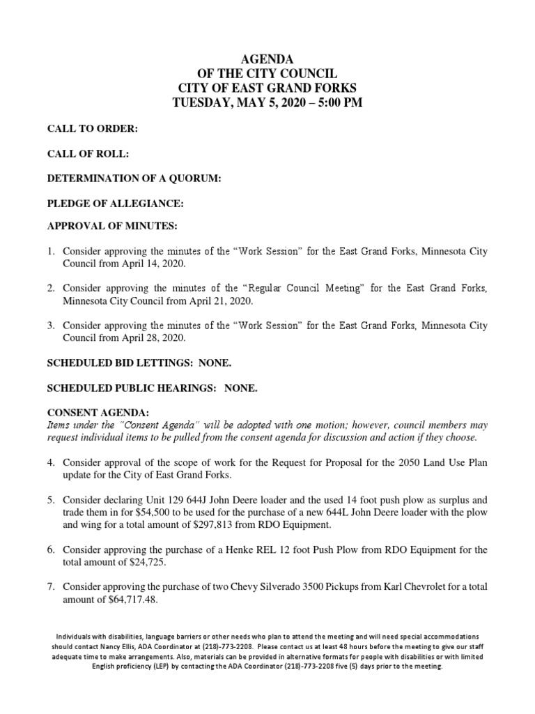 East Grand Forks City Council Agenda 050520 PDF Government Business