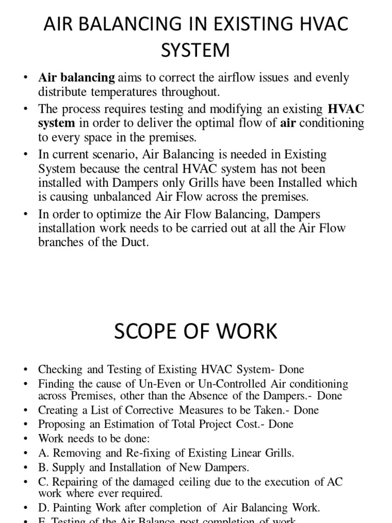 Air Balancing in Existing Hvac System M&S PDF PDF