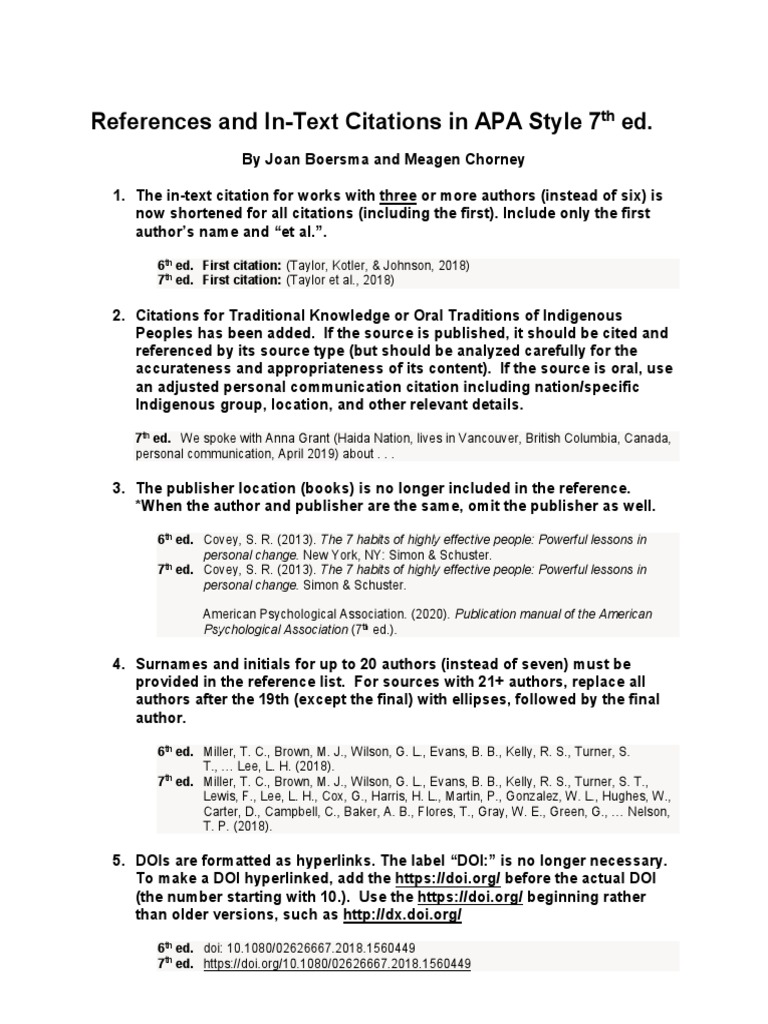 References and In-Text Citations in APA Style 7 Ed | PDF | Apa Style ...
