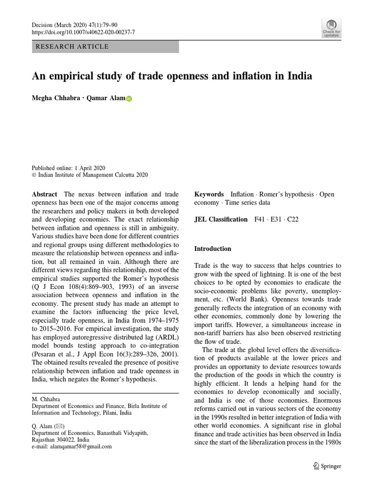 Trade Openness and Inflation in India | PDF