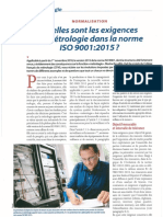 Quelles Sont Les Exigences en Metrologie Dans La Norme ISO 9001 Version 2015 - Mesures