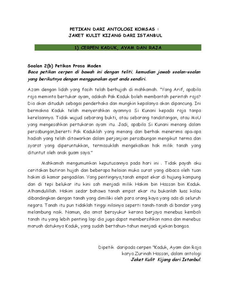 4 4 3 Cerpen Kaduk Ayam Dan Raja