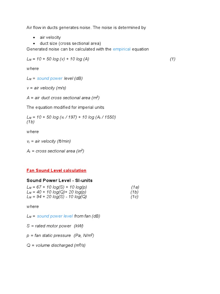 Noise Level Calculation of Duct & Fan PDF
