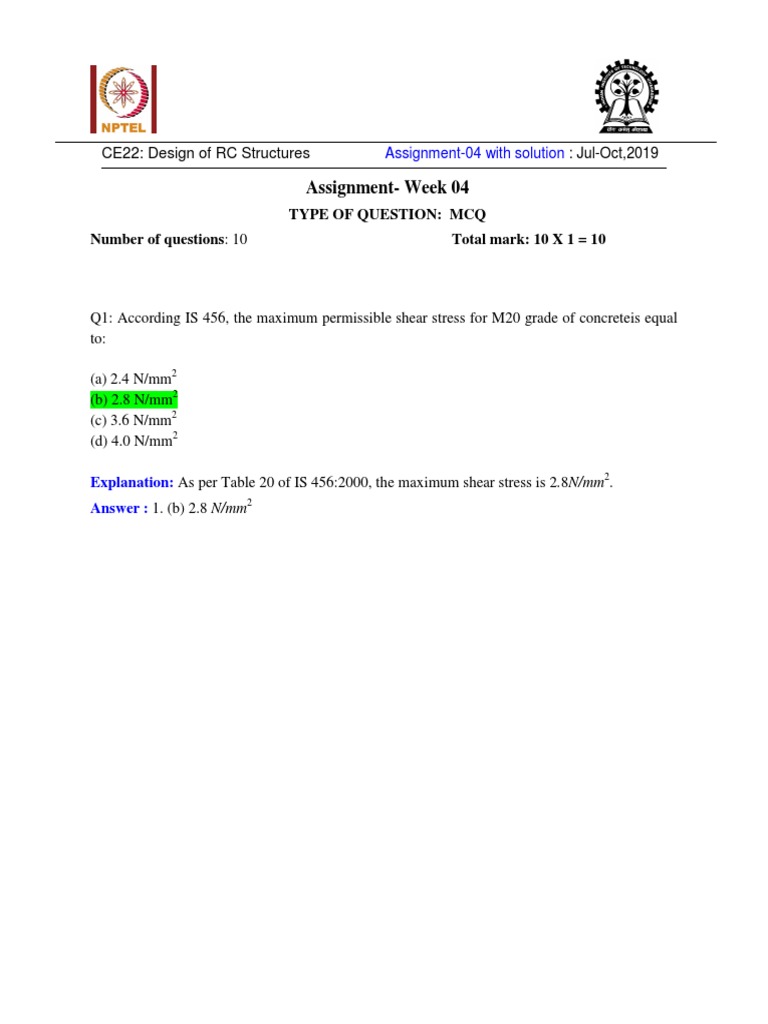 Assignment 04 With Solution | PDF | Beam (Structure) | Shear Stress