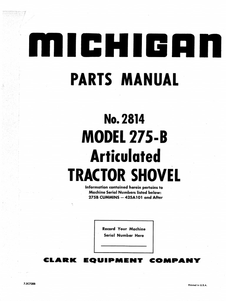 Parts Manual: 275-B Articulated Tractor Shovel | PDF