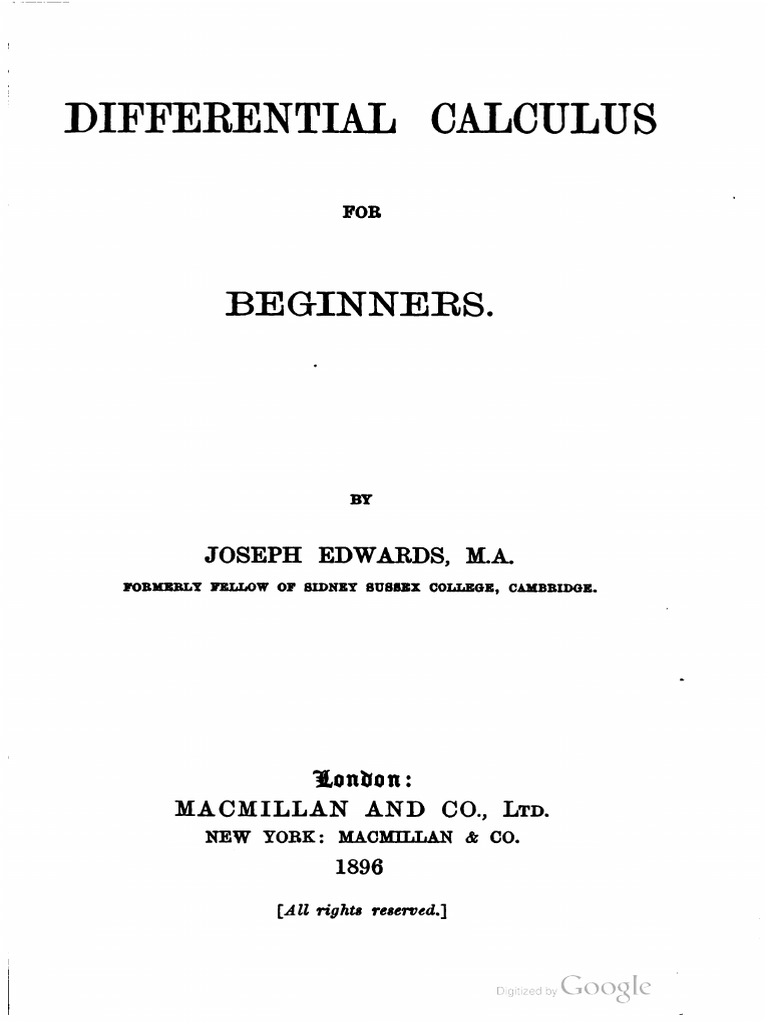 Differential Calculus For Beginners Edwards PDF
