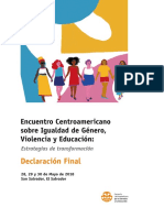 Declaración Final Del Encuentro Centroamericano Sobre Igualdad de Género Violencia y Educación Estrategias de Transformación