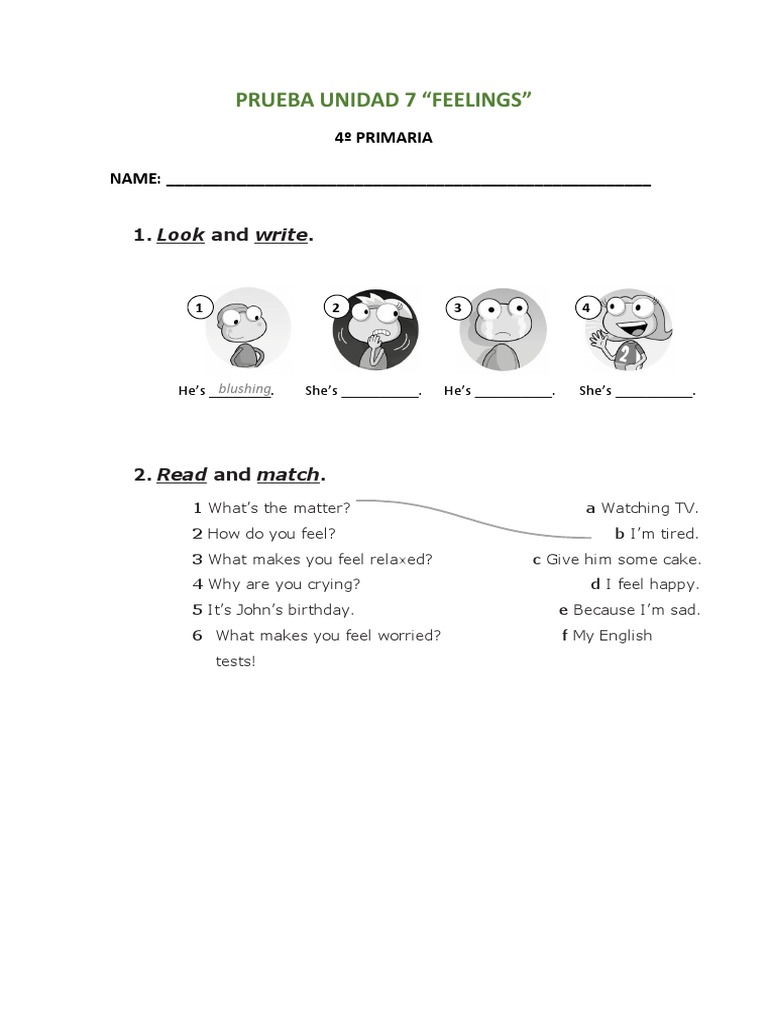 Feelings Worksheet for 4th Grade | PDF