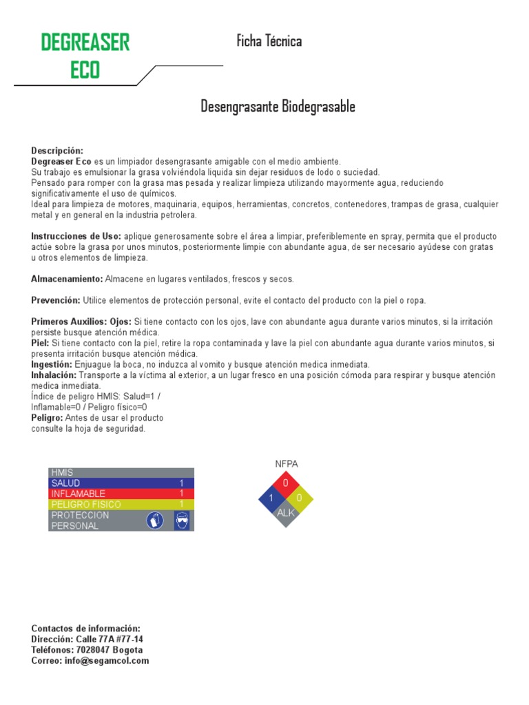 Ficha Tecnica Degreaser Eco PDF