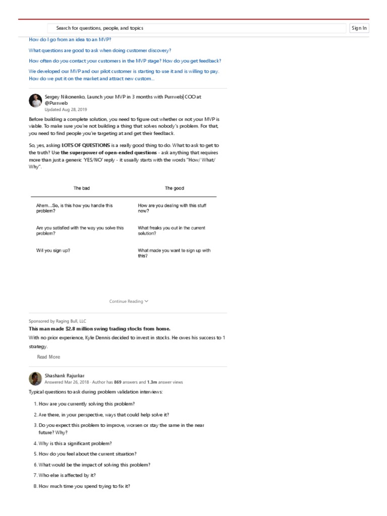 What Questions Are You Asking Customers To Verify An MVP 4 | PDF