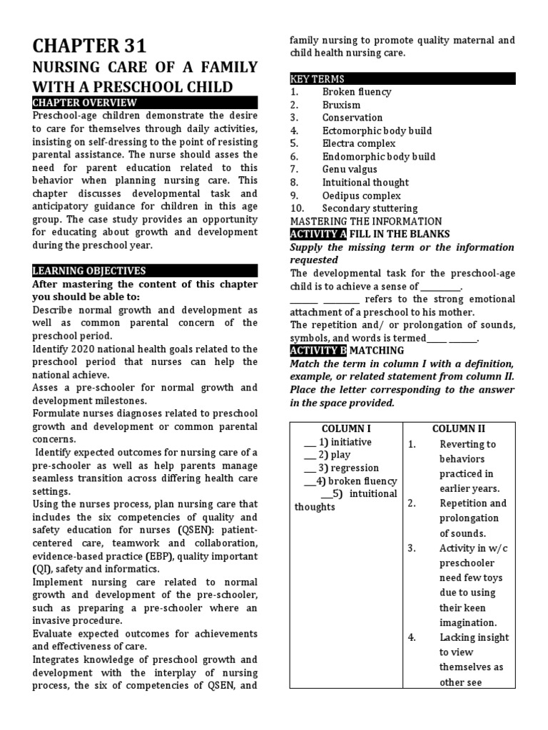 Nursing Care of A Family With A Preschool Child: Chapter Overview | PDF ...