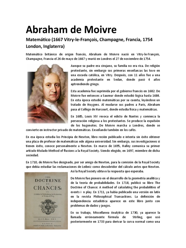 Abraham de Moivre PDF Enseñanza de matemática Science