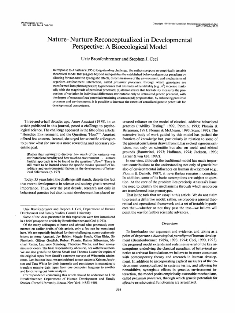 Nature-Nurture Reconceptualized in Developmental Perspective: A ...