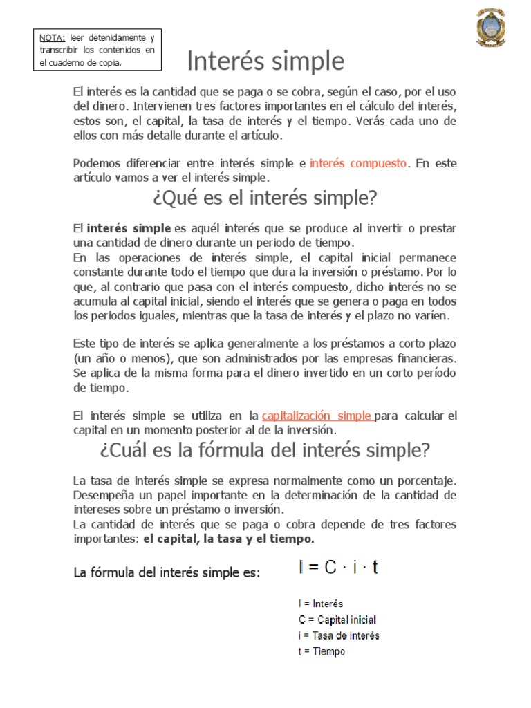 Fórmulas del Interés Simple | PDF | Interés | Tasas de interés