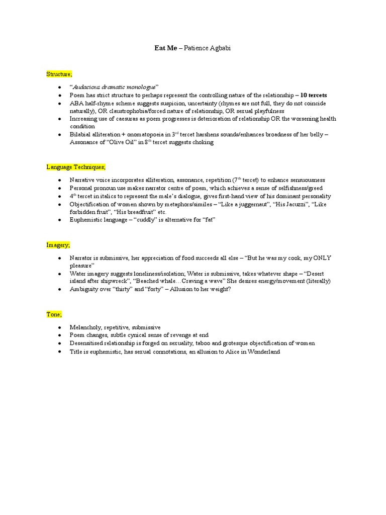 Eat Me Patience Agbabi Rd Th Pdf