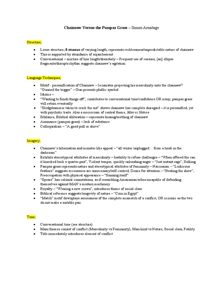 Chainsaw Versus The Pampas Grass Simon Armitage PDF