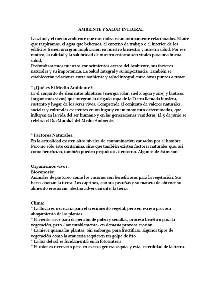 Salud Integral y Medio Ambiente | PDF | Amistad | Entorno natural