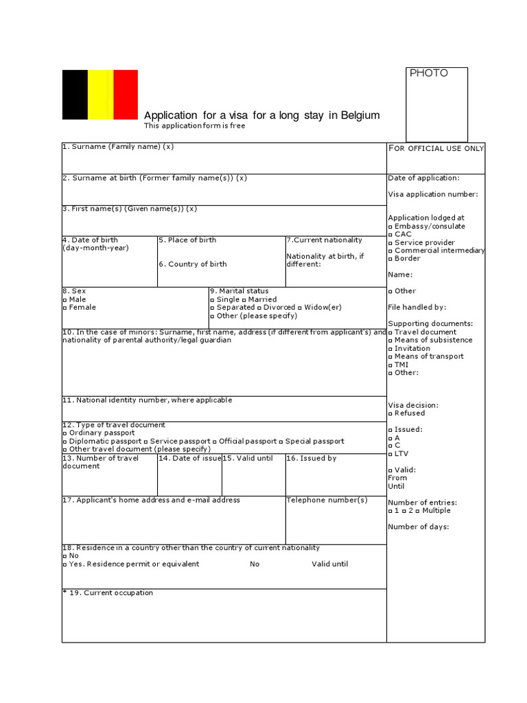 Pplication For A Visa For A Long Stay in Belgium: Photo | PDF | Travel ...