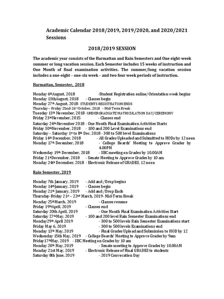 Academic Calendar 2018 2023 Academic Term Educational Organizations