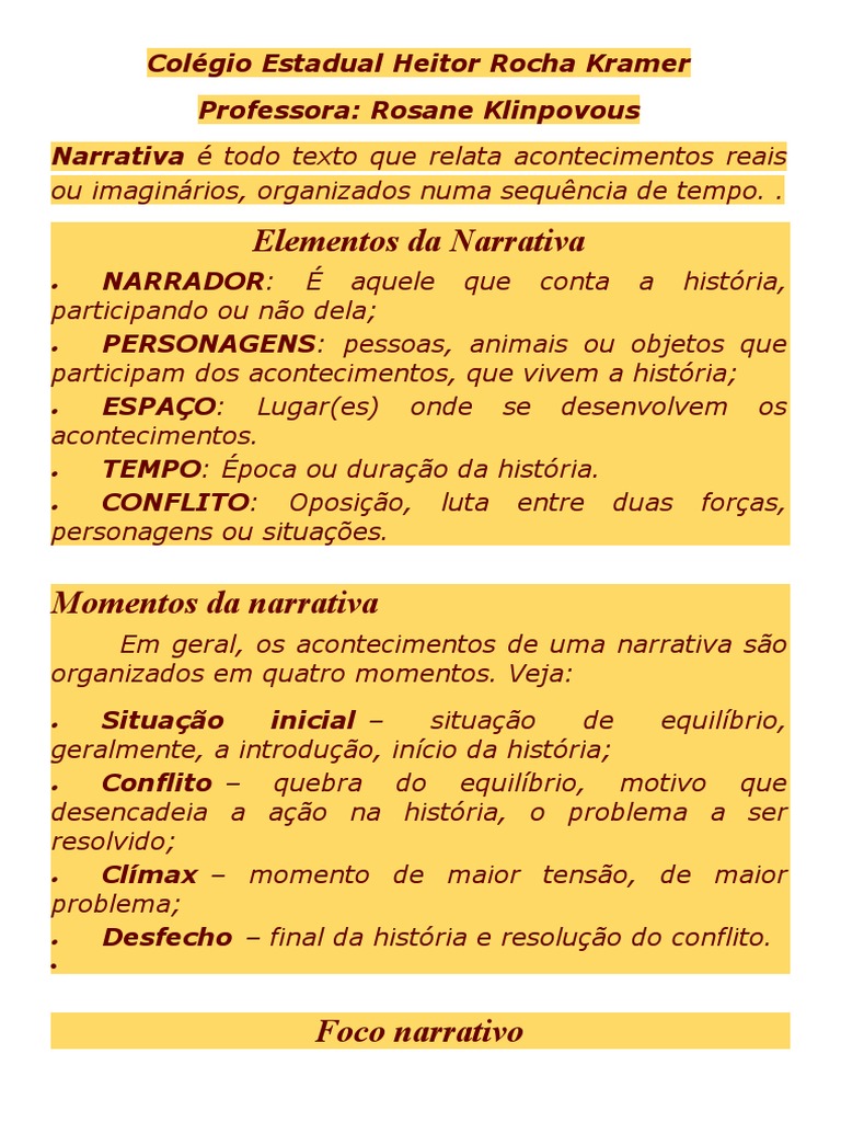 Atividade 1 6º Ano Elementos Da Narrativa - Parte 1 | PDF