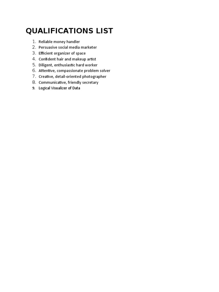 Diverse Skill Set Qualifications List | PDF