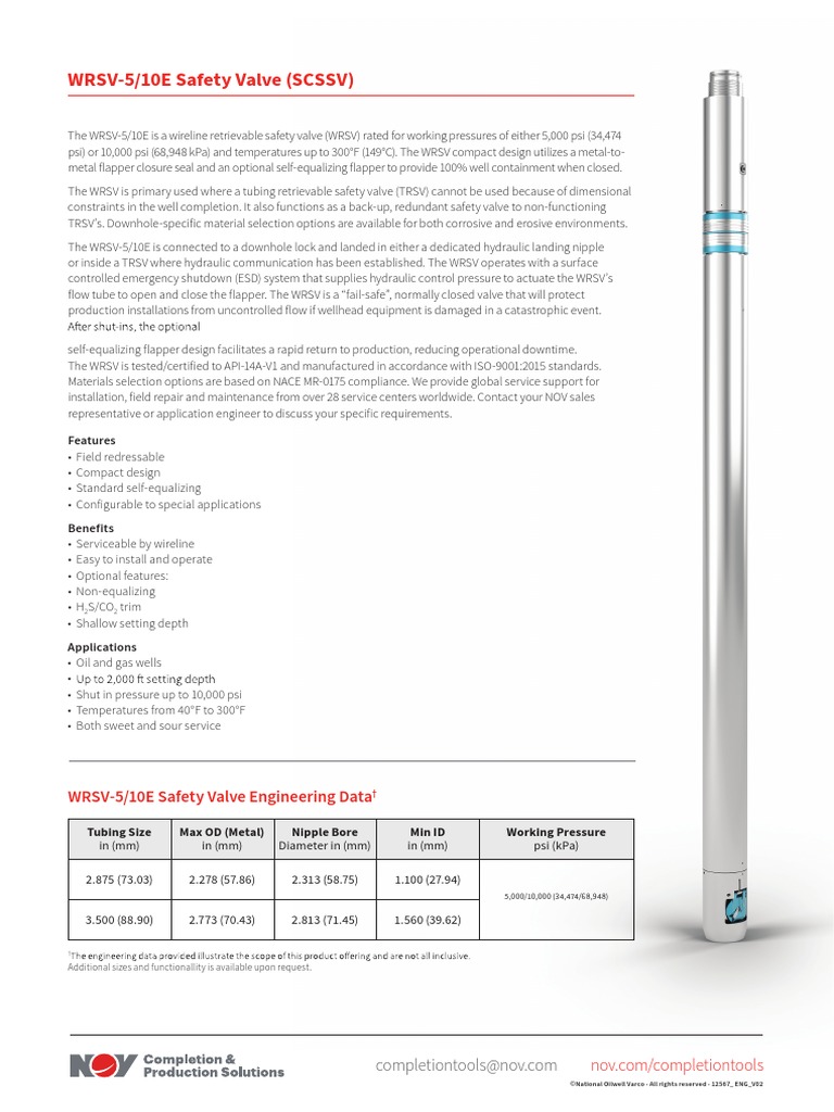 WRSV 5 10E Safety Valve Data Sheet PDF Valve Pipe (Fluid Conveyance)