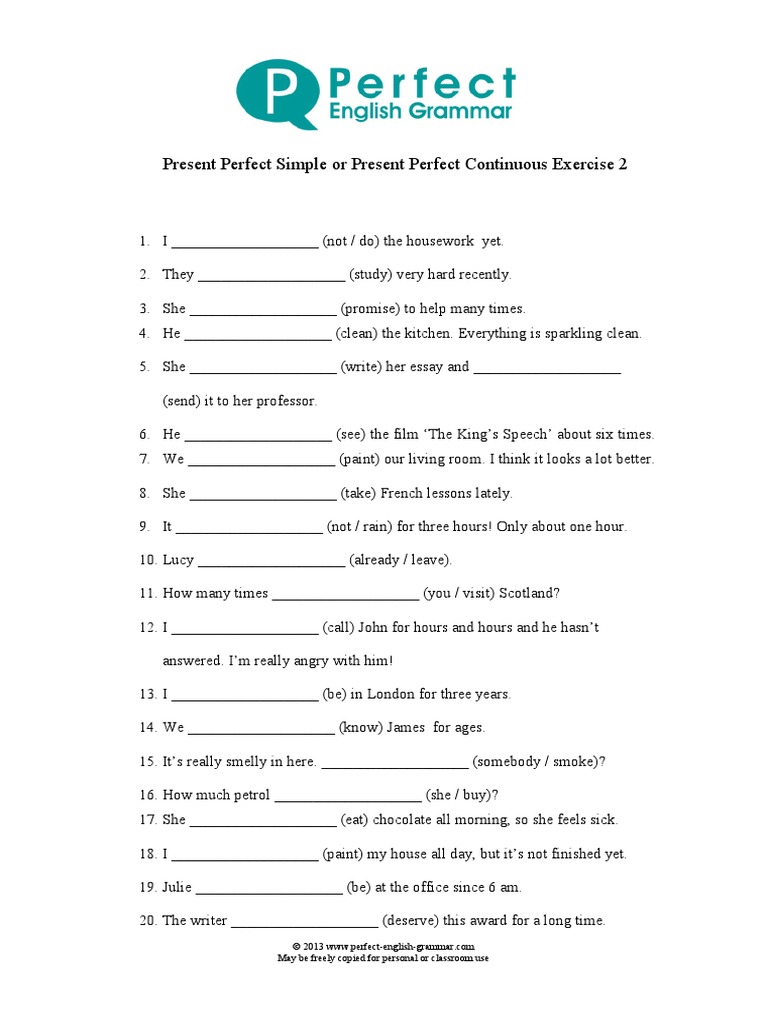 Present Perfect Simple vs Continuous Exercises | PDF